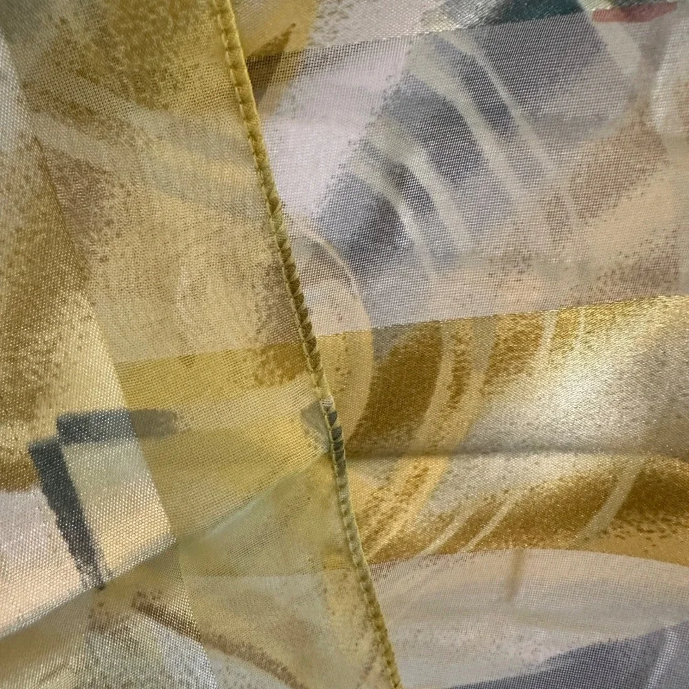 Vintage Abstract Geometric Scarf‎ Yellow Gold Grey Satin Chiffon Stripe 19in